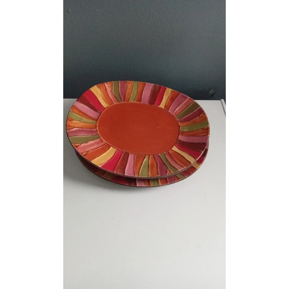 Oval Dinner Plates Set of 3 Colorful Striped Serving Dishes‎